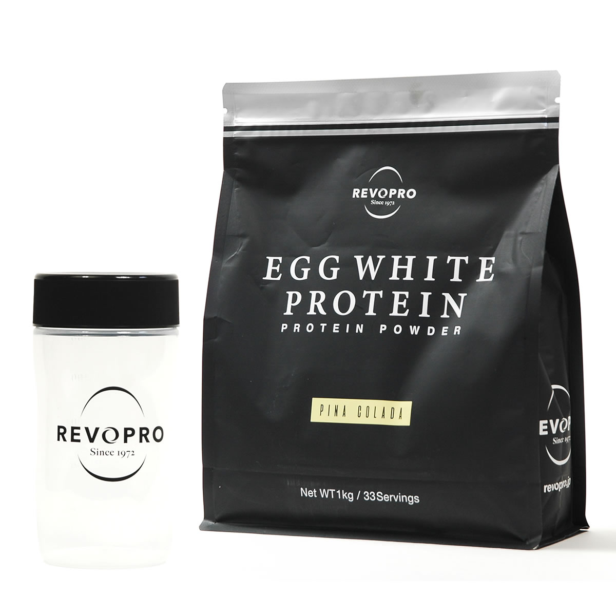 REVOPRO®エッグホワイトプロテイン プレミアム ピニャコラーダ味(パウチ) + シェーカーセット